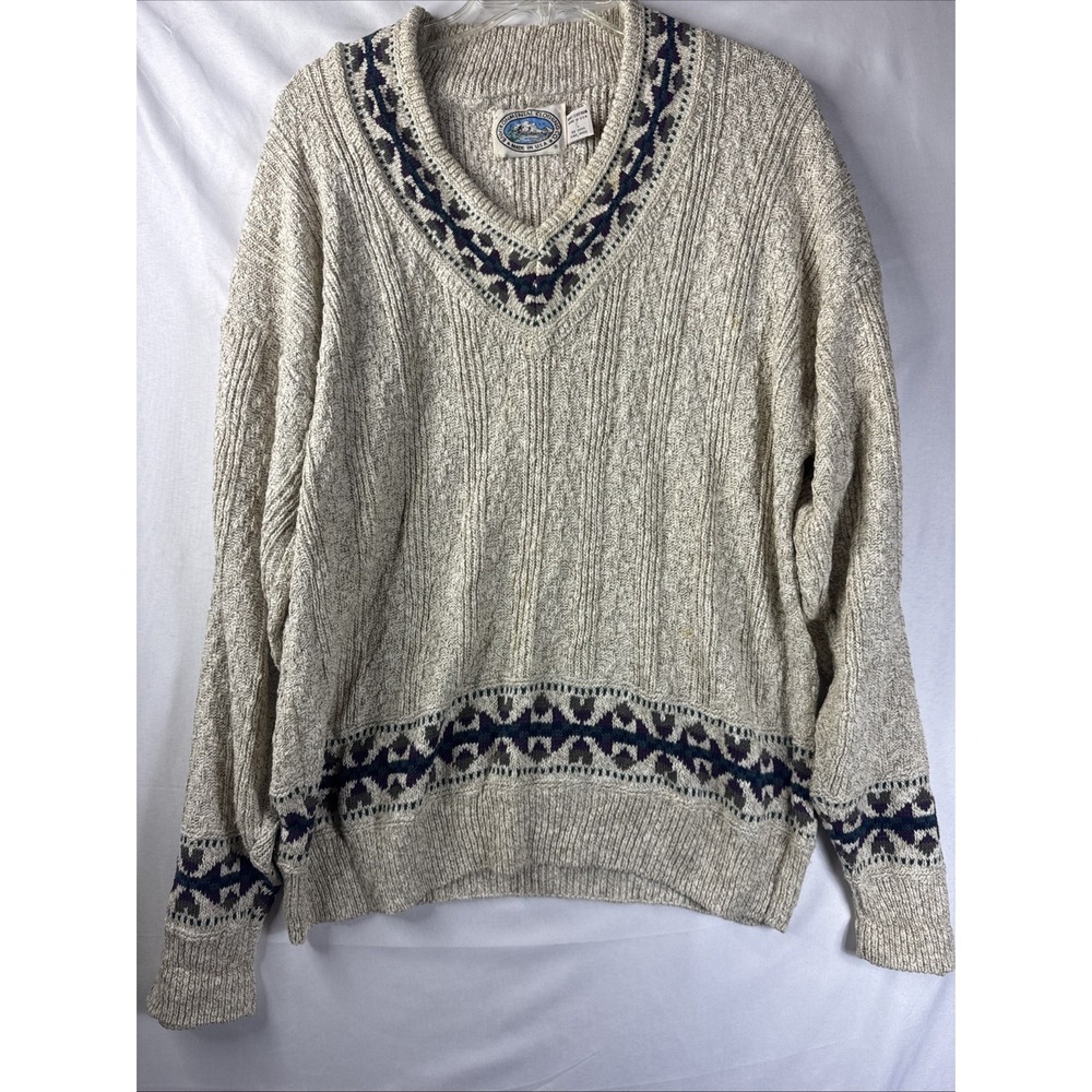 Vintage Environmental Clothing Co Beige Brown Cotton Knit Sweater L Made In USA